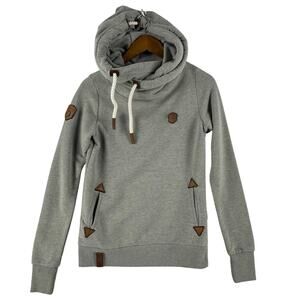 Naketano Women's Gray Pullover Hoodie with Brown Accents